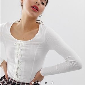 ASOS top with lattice front in Cream size 14
